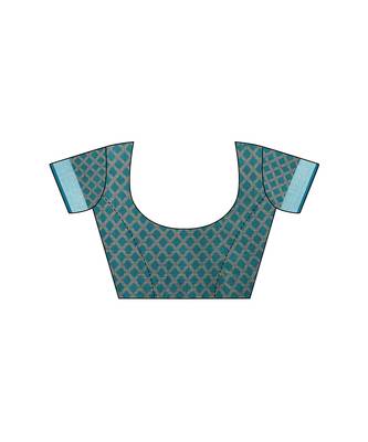 Green printed linen saree with blouse 5