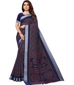 Blue printed linen saree with blouse