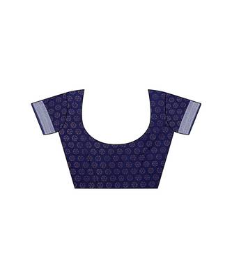 Blue printed linen saree with blouse 5