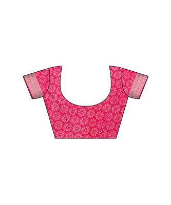 Pink printed linen saree with blouse 5