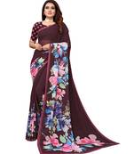 Brown printed georgette saree with blouse