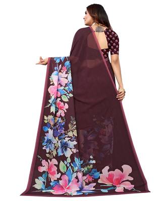 Brown printed georgette saree with blouse 2