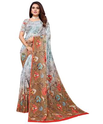 Multicolor printed georgette saree with blouse 1