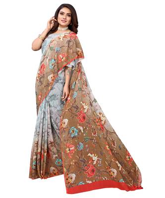Multicolor printed georgette saree with blouse 3