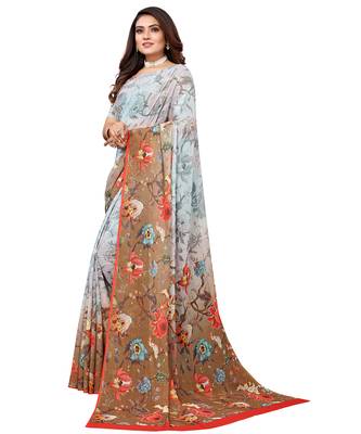Multicolor printed georgette saree with blouse 4