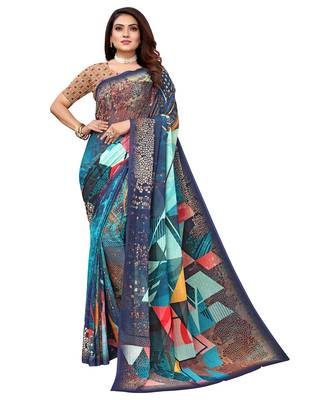 Multicolor printed georgette saree with blouse 1