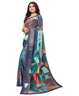 Multicolor printed georgette saree with blouse 3