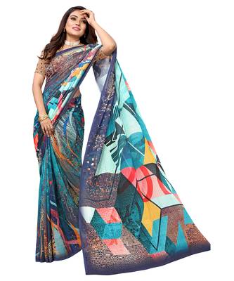 Multicolor printed georgette saree with blouse 4