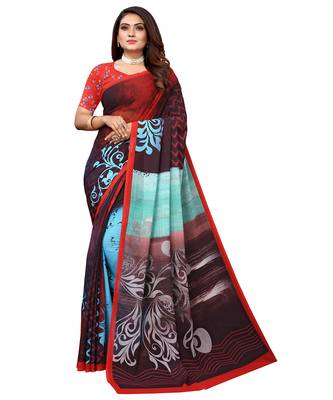 Multicolor printed georgette saree with blouse 1