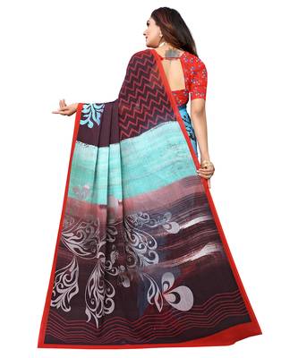 Multicolor printed georgette saree with blouse 2