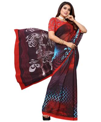 Multicolor printed georgette saree with blouse 3