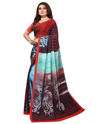Multicolor printed georgette saree with blouse 4