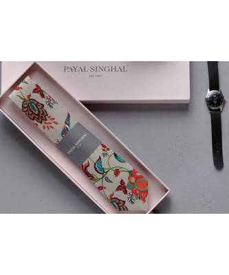PS Men by Payal Singhal Khaki Chidiya Print Tie 1