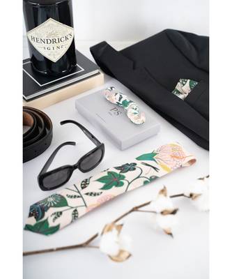 PS Men by Payal Singhal White Abutilon Print Crepe Tie 1