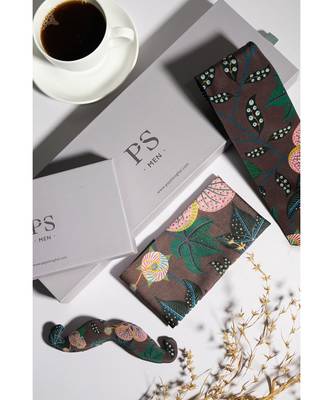 PS Men by Payal Singhal Brown Abutilon Print Moustache Pin/Broach 1