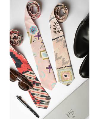 PS Men by Payal Singhal Red Ikat Tribe, Pink Ikat Star and Blush Mosaic Diamond Print Crepe Ties Set (Set of 3) 1