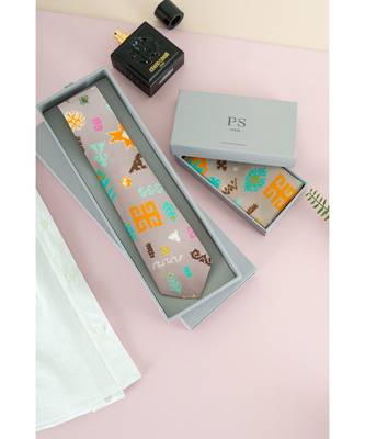 PS Men by Payal Singhal Lavender Orange Bandhani Kilim Print Crepe Tie with Matching Silkmul Pocket Square (Set of 2) 1