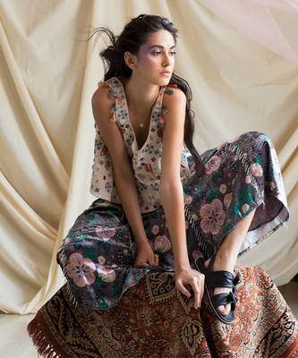 Payal Singhal Brown Printed Velvet Cropped Skirt 1