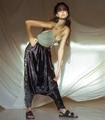 Payal Singhal Navy Velvet Low Crotch Pant