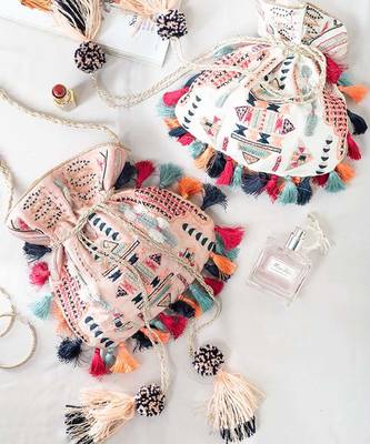 Payal Singhal Blush Colour Dupion Silk Souk Embroidered Sling Potli Bag 1
