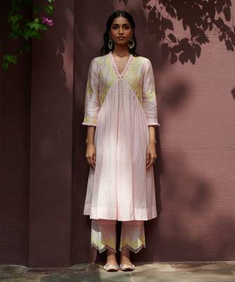 Gulmohar Pale Pink And Yellow Kurta-Sets  3