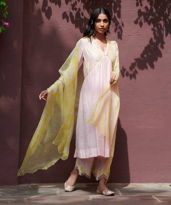Gulmohar Pale Pink And Yellow Kurta-Sets  4
