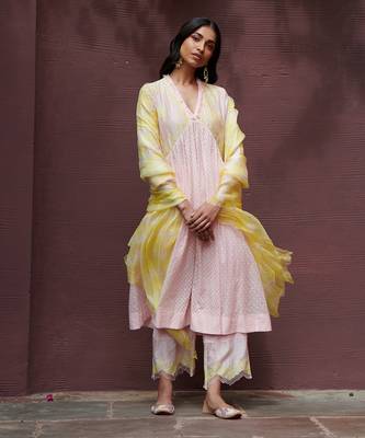 Gulmohar Pale Pink And Yellow Kurta-Sets  1