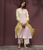 Gulmohar Pale Pink And Yellow Kurta-Sets 