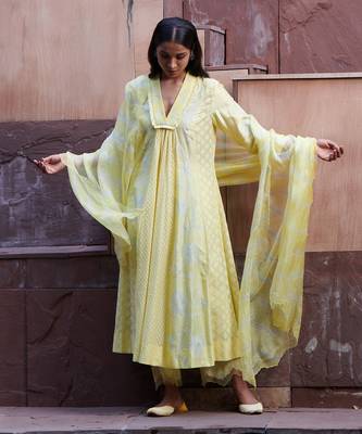 Jharokha Pale Yellow And Pale Blue Kurta-Sets 1