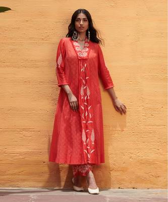 Jharokha Red And Peach Kurta-Sets 1