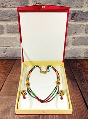 Atorakushon Satin Jewellery Necklace Box Pouches Earrings Half Set Box For Travelling Organizer Women 3 Pcs Maroon 5