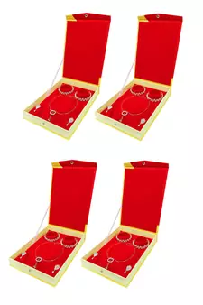 Atorakushon Jewellery Necklace Box Pouches Earrings Full Set Box For Travelling Organizer Women 4 Pcs Gold