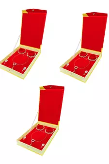 Atorakushon Jewellery Necklace Box Pouches Earrings Full Set Box For Travelling Organizer Women 3 Pcs Gold
