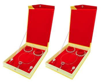 Atorakushon Jewellery Necklace Box Pouches Earrings Full Set Box For Travelling Organizer Women 2 Pcs Gold 1