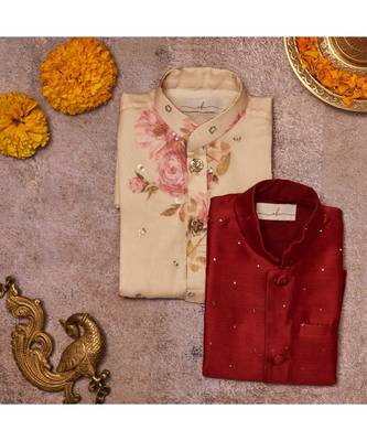 Floral Organza Kurta With Mukesh Chanderi Jacket Set 1