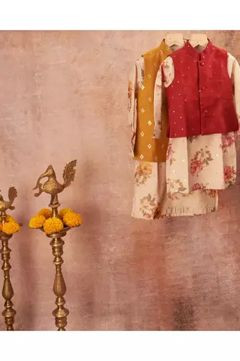 Floral Organza Kurta With Mukesh Chanderi Jacket Set