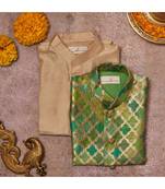 Zari Handloom Chanderi Jacket And Beige Kurta Pajama Set