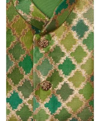Zari Handloom Chanderi Jacket And Beige Kurta Pajama Set 5