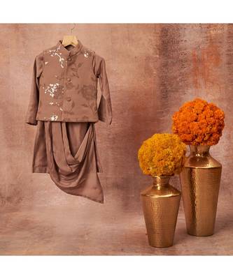 Floral Sequins Work Georgette Jacket With Drape Kurta And Pajama Set 1