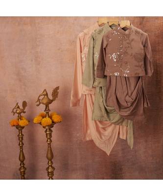 Floral Sequins Work Georgette Jacket With Drape Kurta And Pajama Set 5