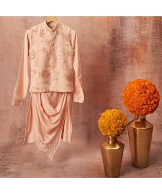 Floral Sequins Work Georgette Jacket With Drape Kurta And Pajama Set 1