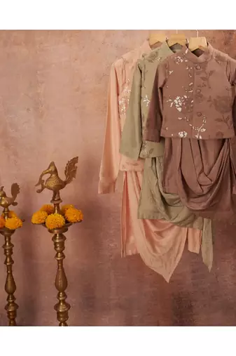 Floral Sequins Work Georgette Jacket With Drape Kurta And Pajama Set