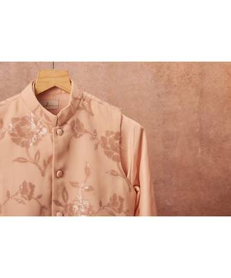 Floral Sequins Work Georgette Jacket With Drape Kurta And Pajama Set 6