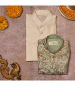 Raw Silk Sequins And Dori Work Jacket With Kurta Pajama 