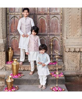 Raw Silk Sequins And Dori Work Jacket With Kurta Pajama  2