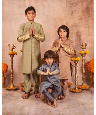 Moonga Silk Achkan With Zari Banarsi Jaal Sleeves And Pajama Set 3