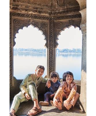 Moonga Silk Achkan With Zari Banarsi Jaal Sleeves And Pajama Set 6