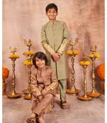 Moonga Silk Achkan With Zari Banarsi Jaal Sleeves And Pajama Set