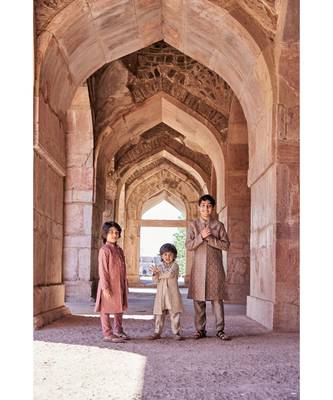 Thread Sequins Work Slub Silk Front Open Achkan With Matching Kurta Pajama Set 3