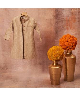 Thread Sequins Work Slub Silk Front Open Achkan With Matching Kurta Pajama Set 1